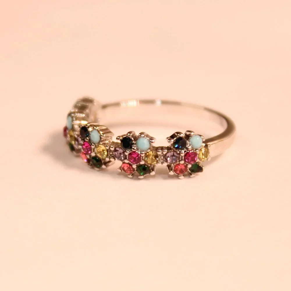 COLORFUL FLOWER GEMSTONE RING - Picture 2 of 4